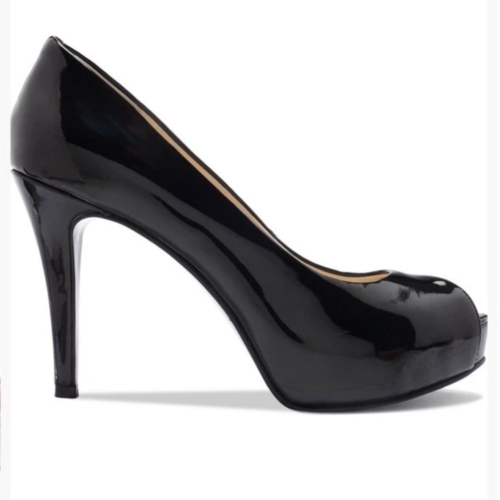 Nine West Glossy Tan Peep-Toe Heels - Picture 7 of 8